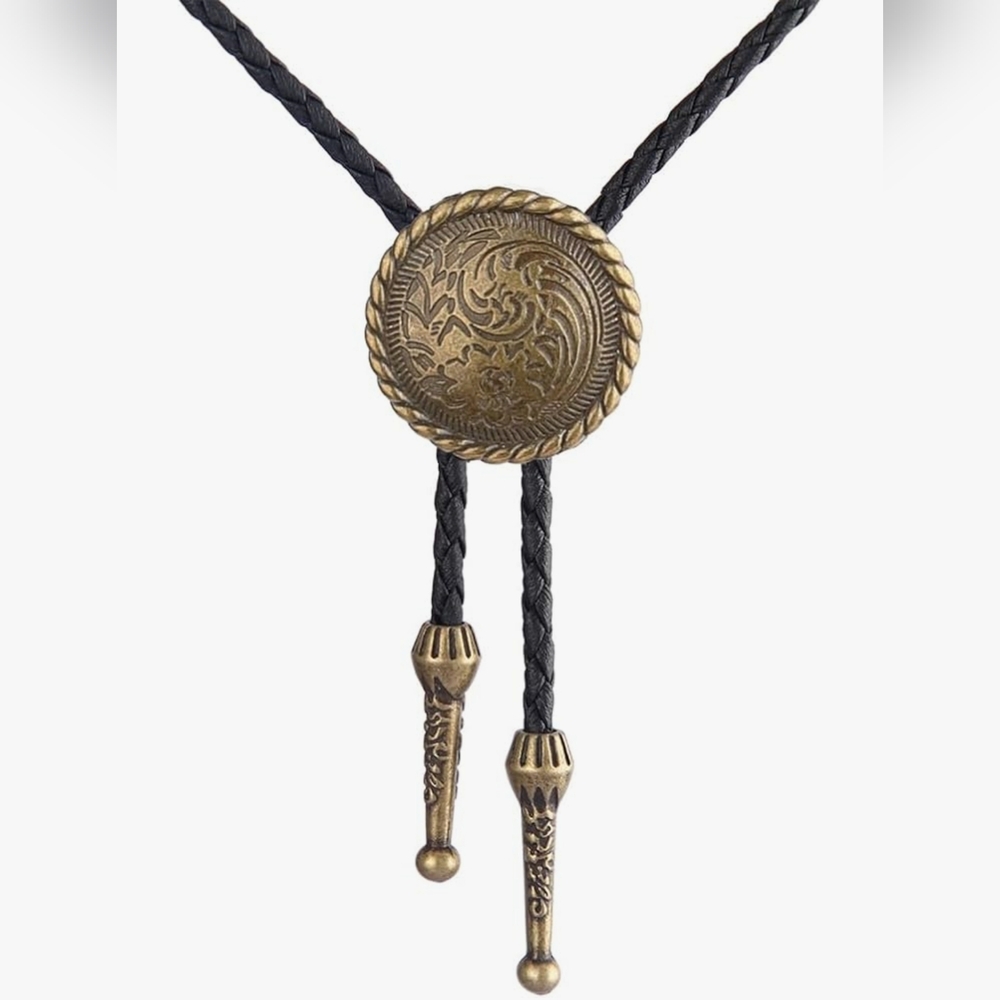 Vintage Style Gold and Black Bolo Tie‎